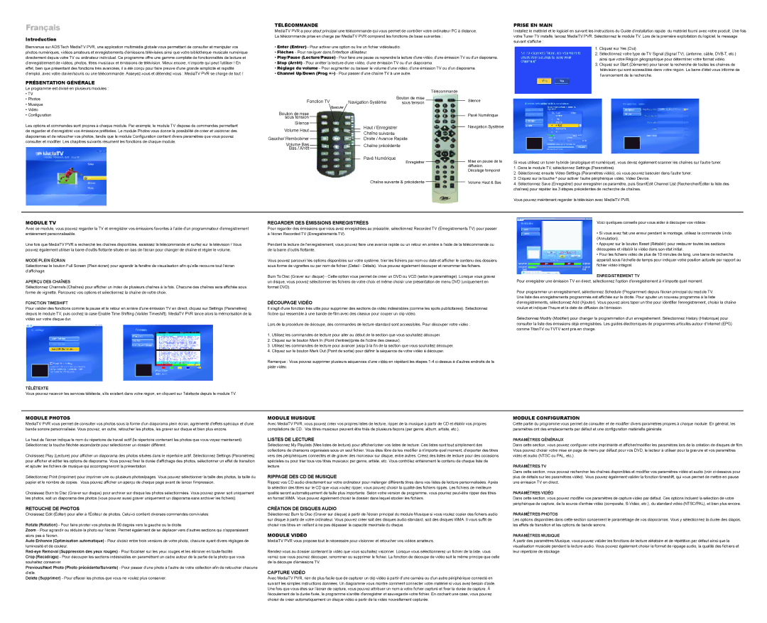 ADS Technologies DVR Présentation Générale Télécommande, Prise EN Main, Module TV, Regarder DES Émissions Enregistrées 