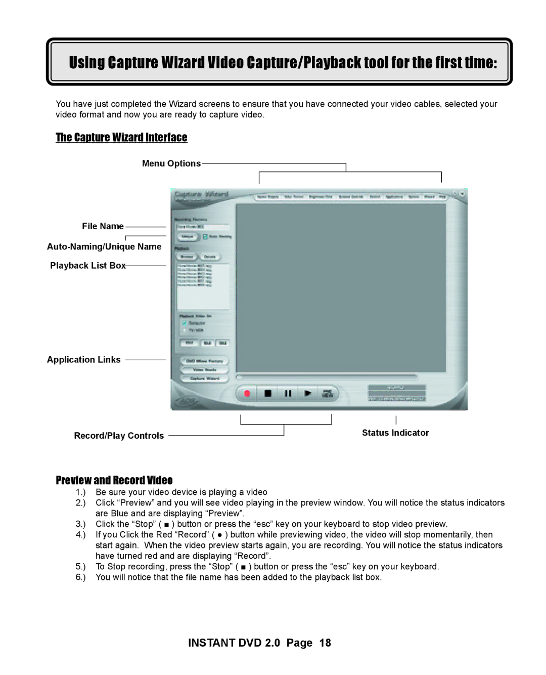 ADS Technologies ELT-201 manual Capture Wizard Interface, Preview and Record Video 