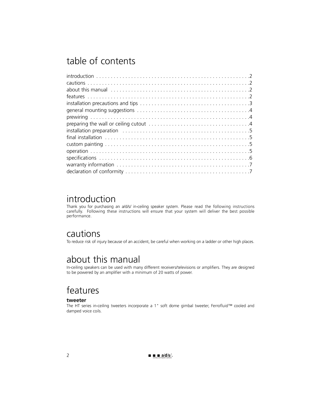 ADS Technologies HT80IC, HT60IC owner manual Table of contents, Introduction, About this manual, Features 