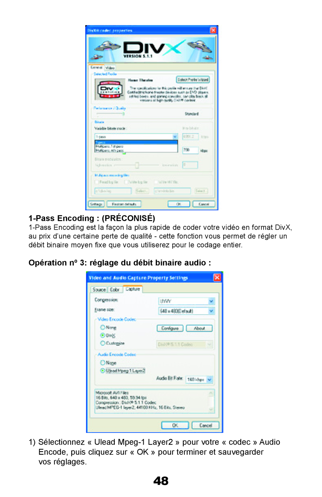 ADS Technologies Instant Video PCI manual Pass Encoding Préconisé, Opération nº 3 réglage du débit binaire audio 