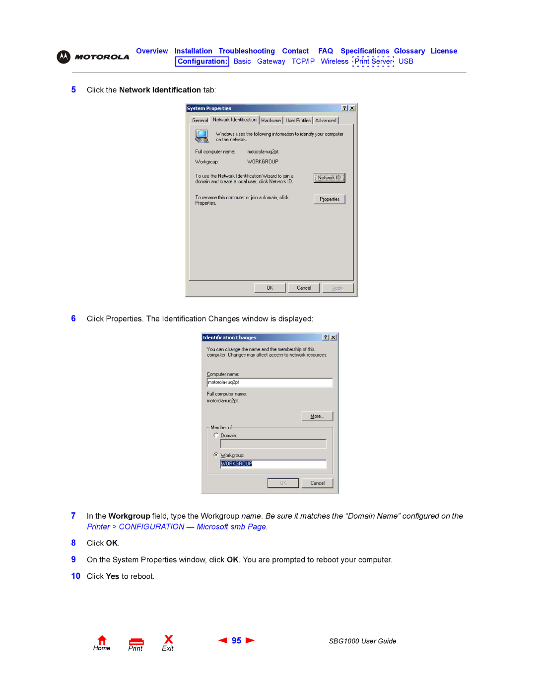 ADS Technologies SBG1000 manual Click the Network Identification tab 