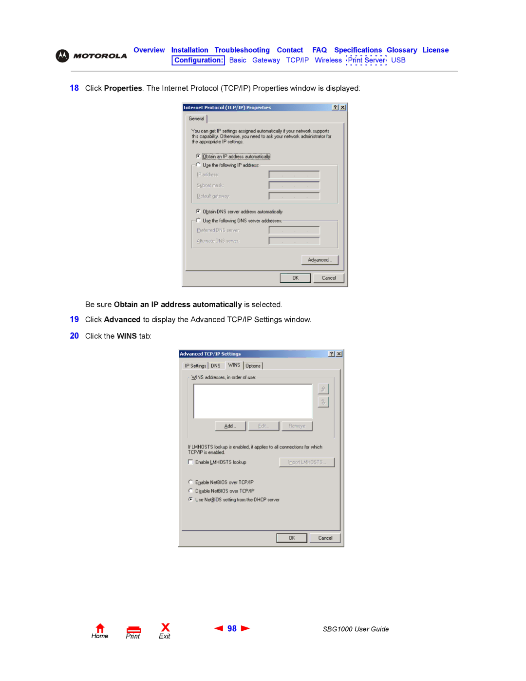 ADS Technologies SBG1000 manual Be sure Obtain an IP address automatically is selected 