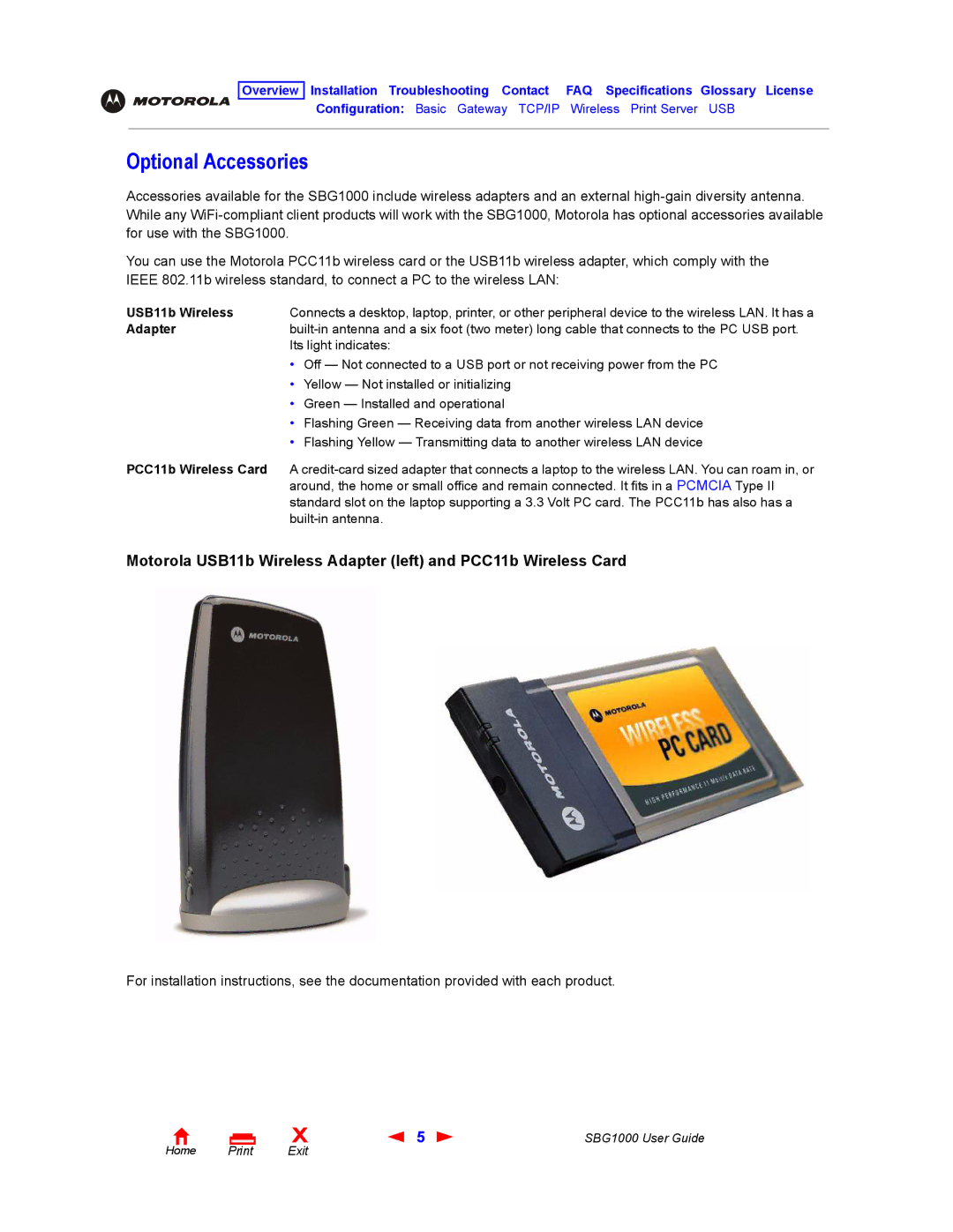 ADS Technologies SBG1000 manual Optional Accessories, USB11b Wireless, Adapter 