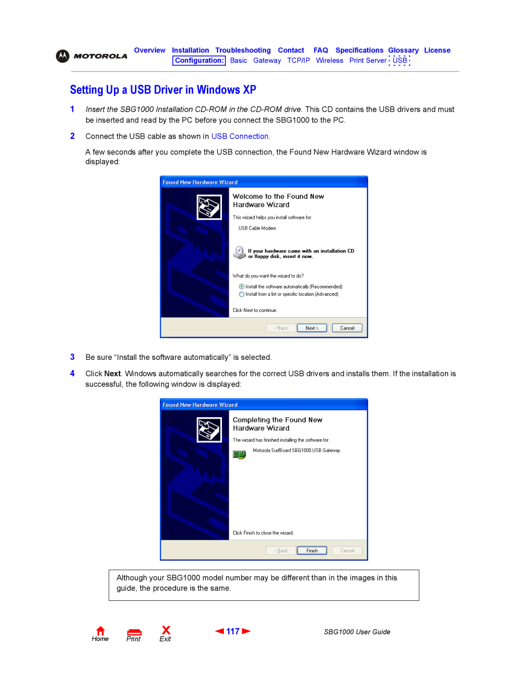 ADS Technologies SBG1000 manual Setting Up a USB Driver in Windows XP, 117 