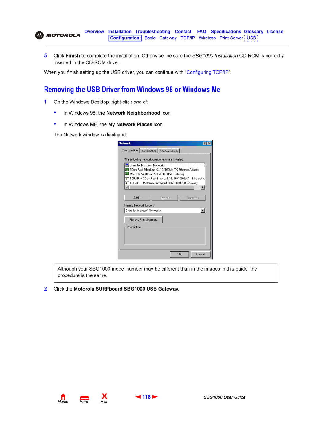 ADS Technologies SBG1000 manual Removing the USB Driver from Windows 98 or Windows Me, 118 