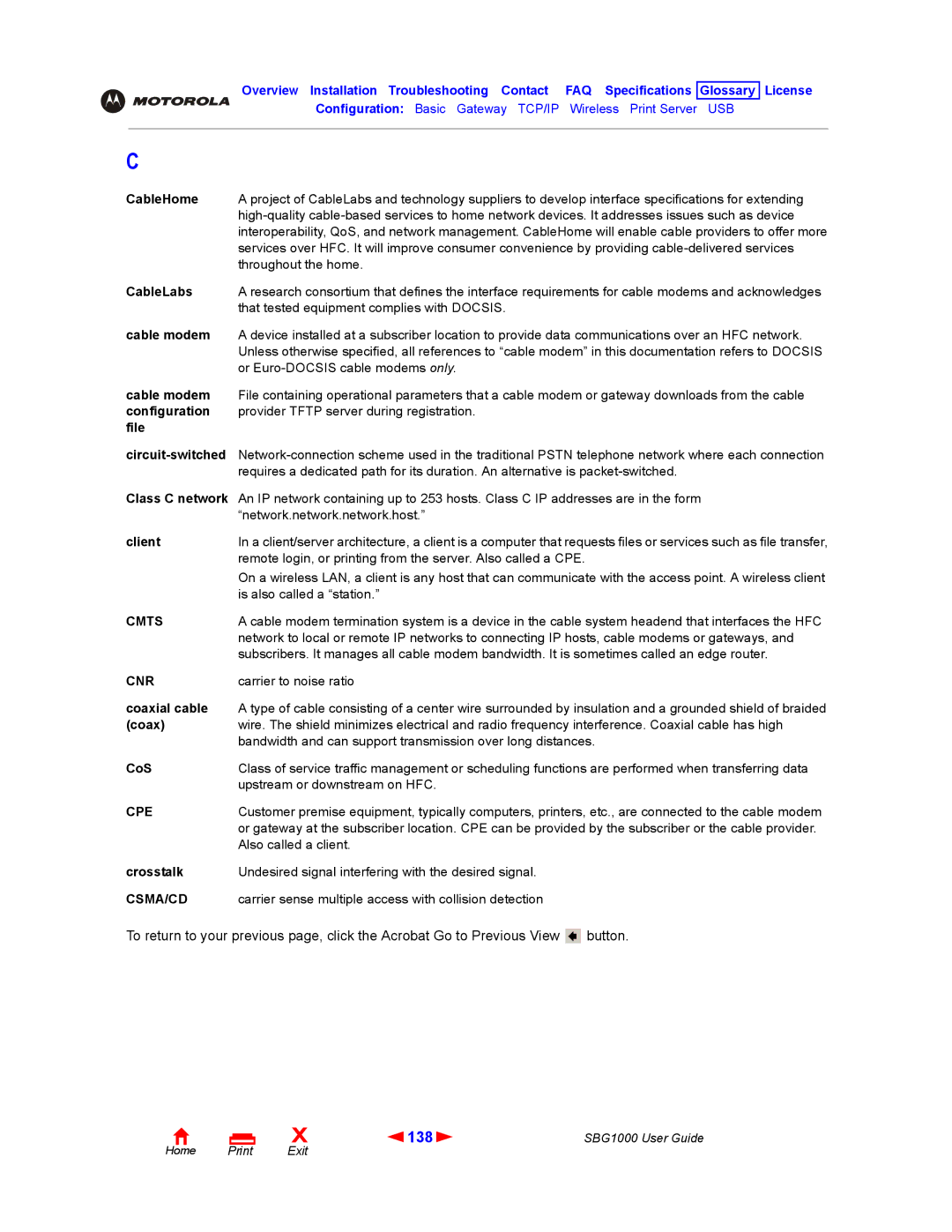 ADS Technologies SBG1000 manual 138, Cmts, Cnr, Cpe, Csma/Cd 