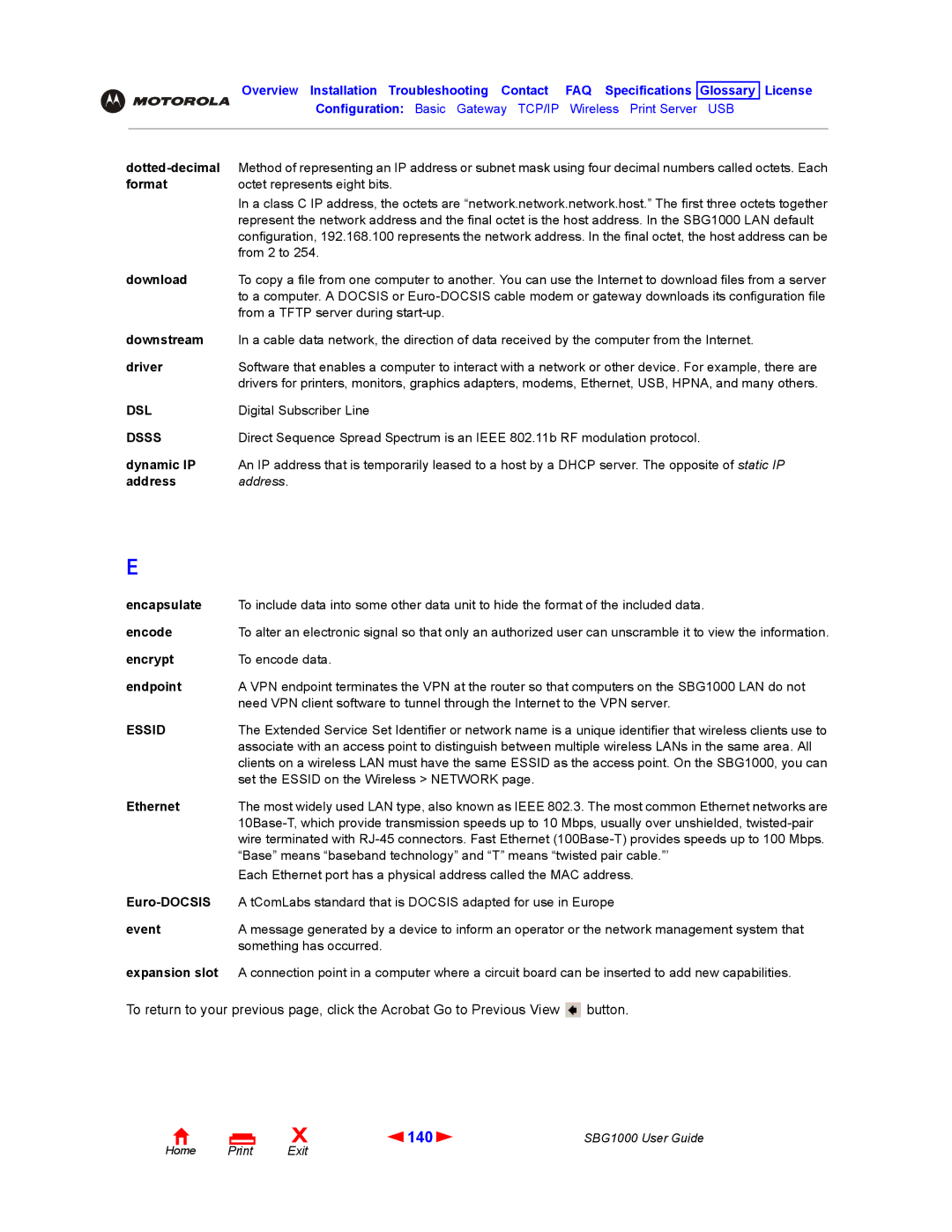 ADS Technologies SBG1000 manual 140, Dsl, Dsss 