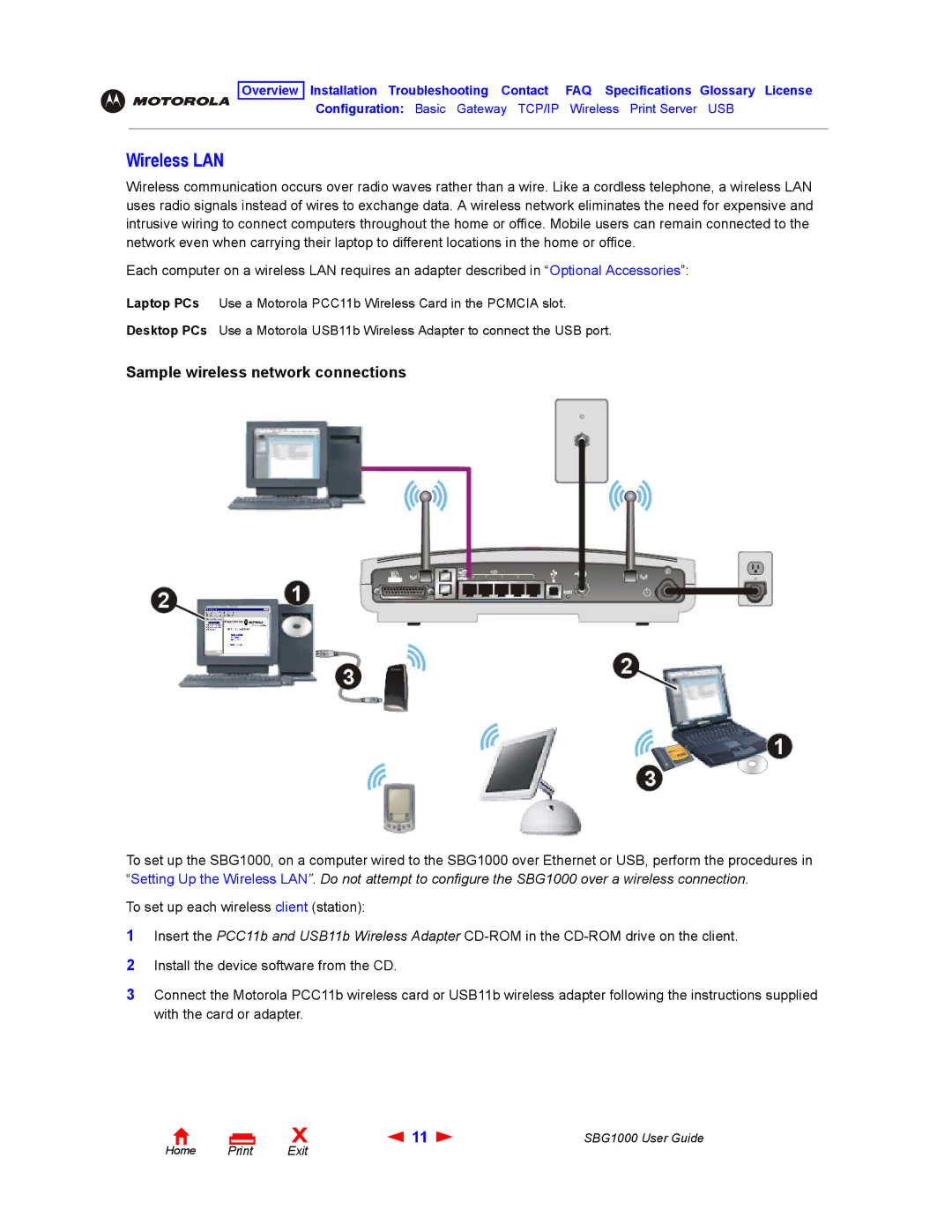 ADS Technologies SBG1000 manual Wireless LAN, Sample wireless network connections 