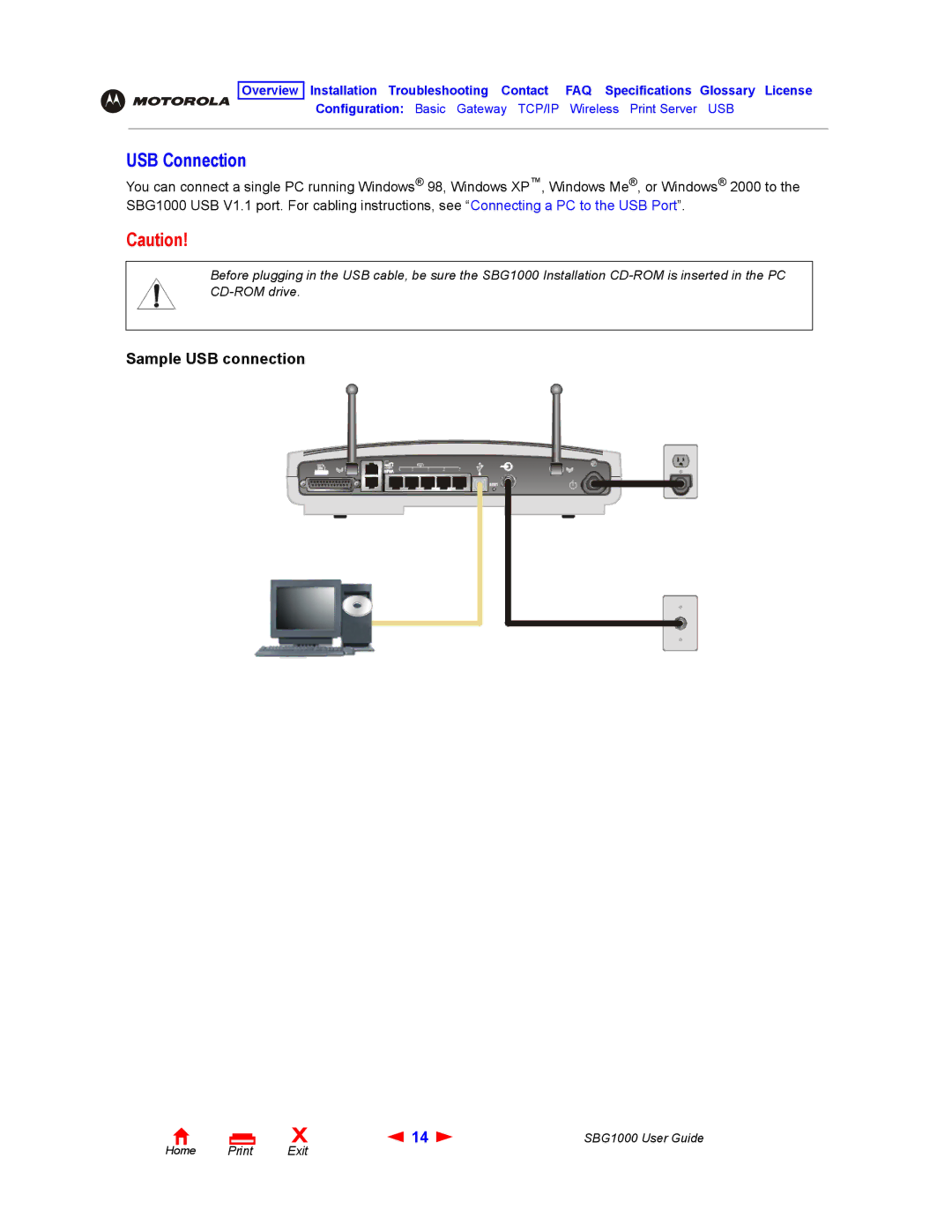 ADS Technologies SBG1000 manual USB Connection, Sample USB connection 