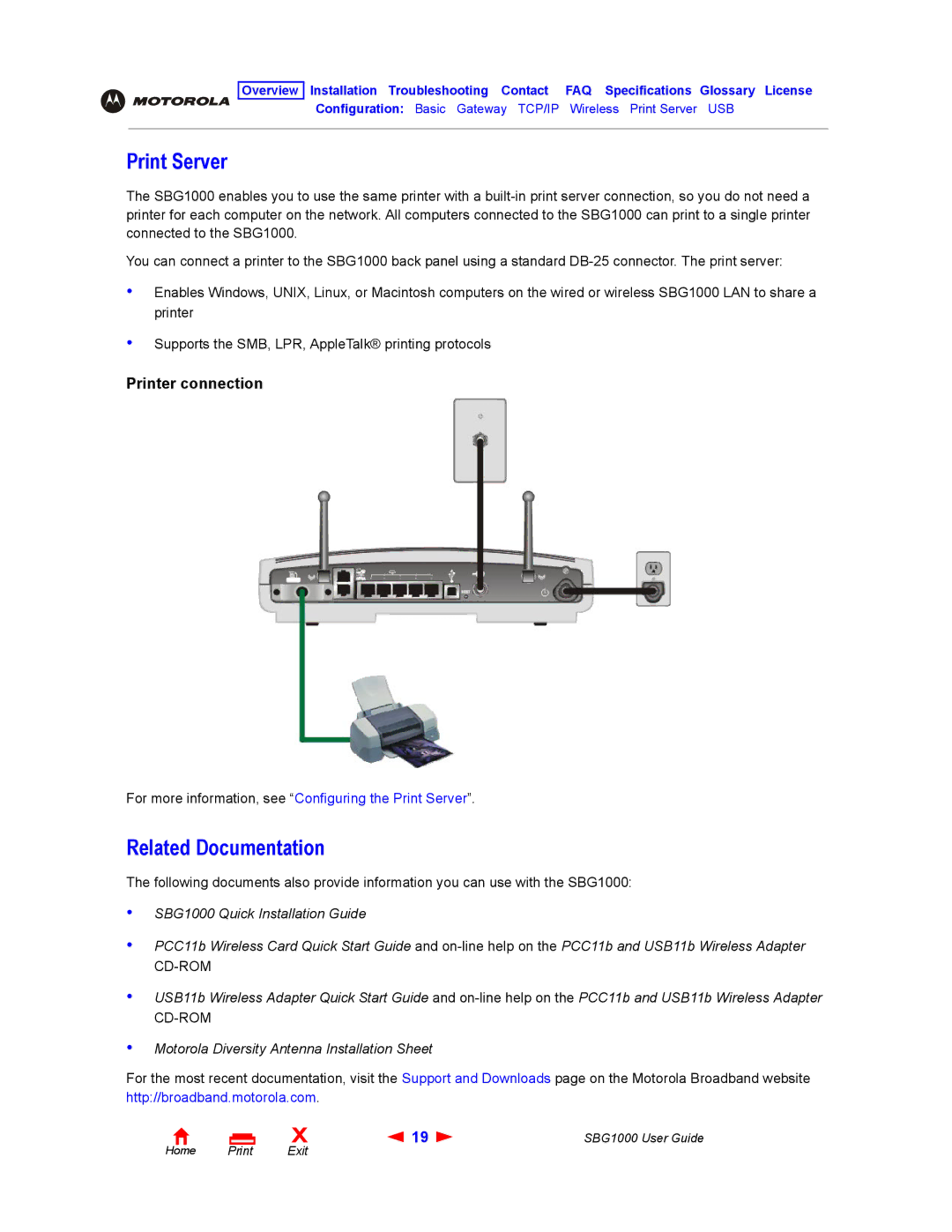 ADS Technologies SBG1000 manual Print Server, Related Documentation 