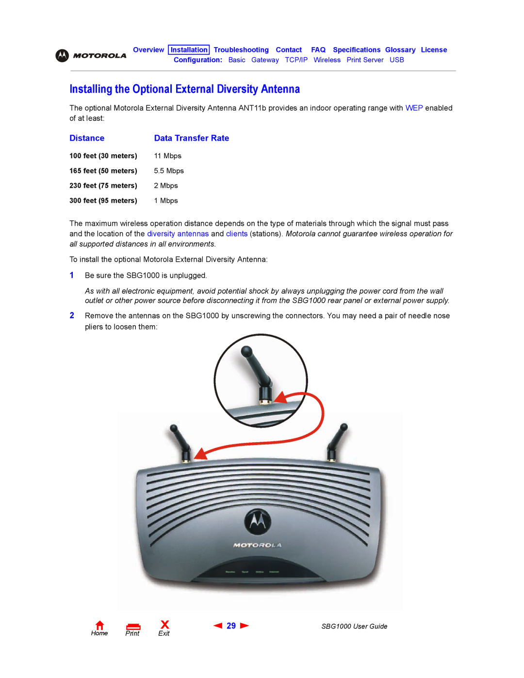 ADS Technologies SBG1000 manual Installing the Optional External Diversity Antenna, Distance 