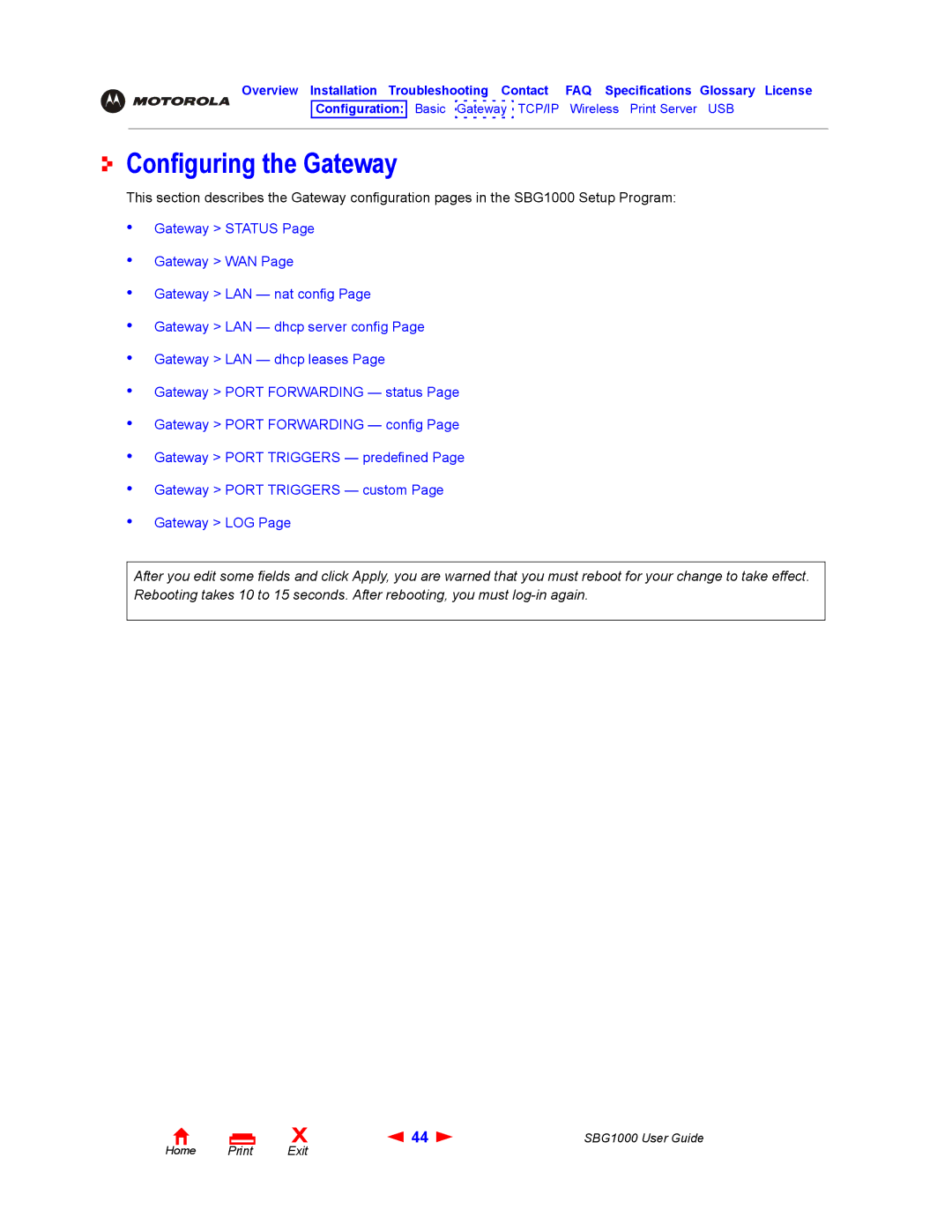 ADS Technologies SBG1000 manual Configuring the Gateway 