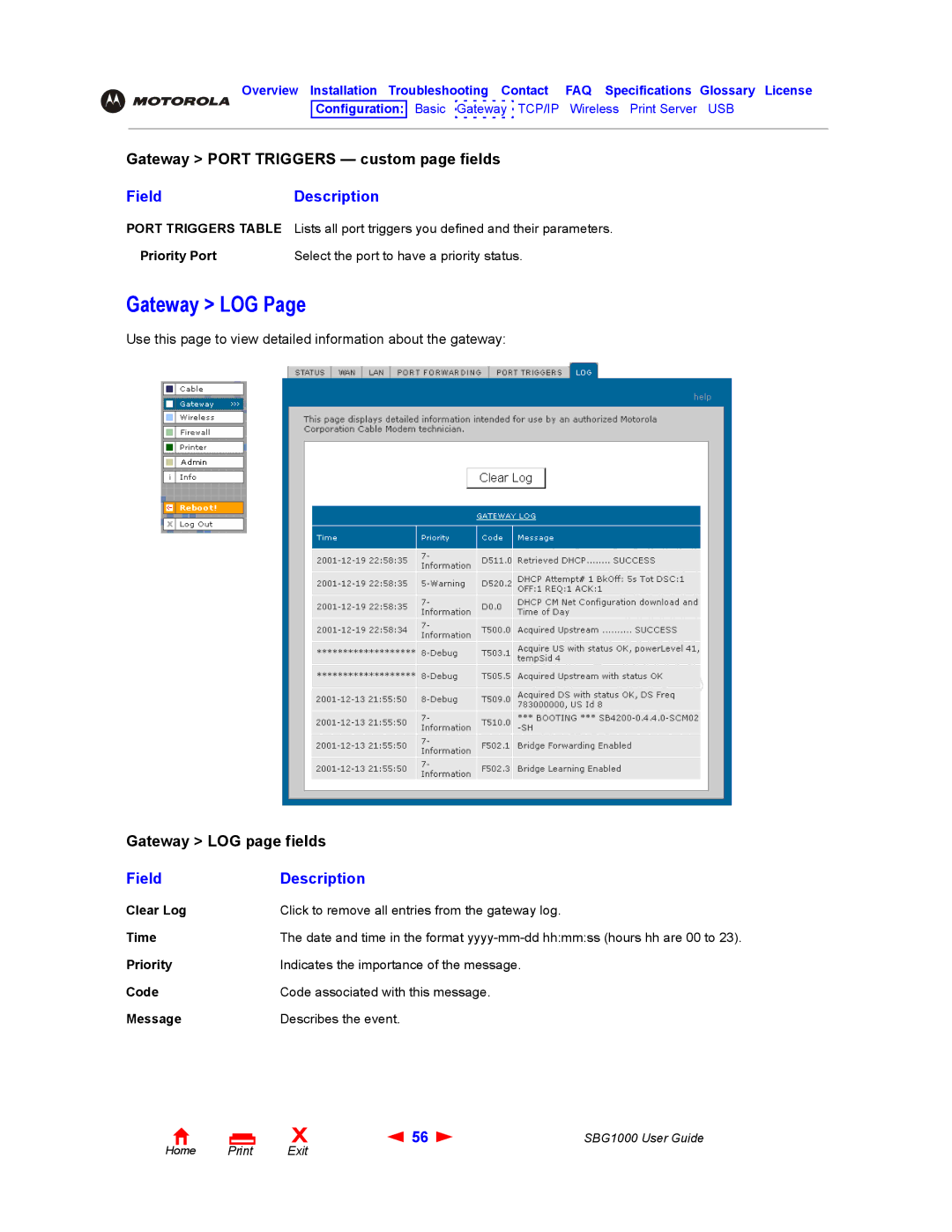 ADS Technologies SBG1000 manual Gateway LOG 