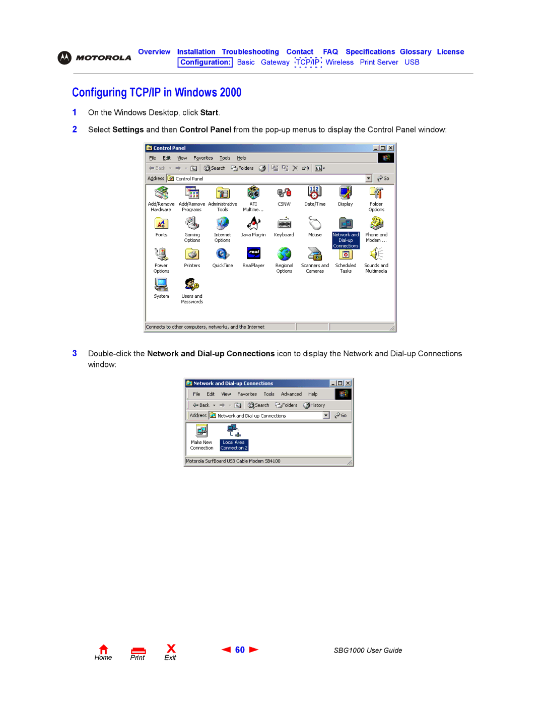 ADS Technologies SBG1000 manual Configuring TCP/IP in Windows 