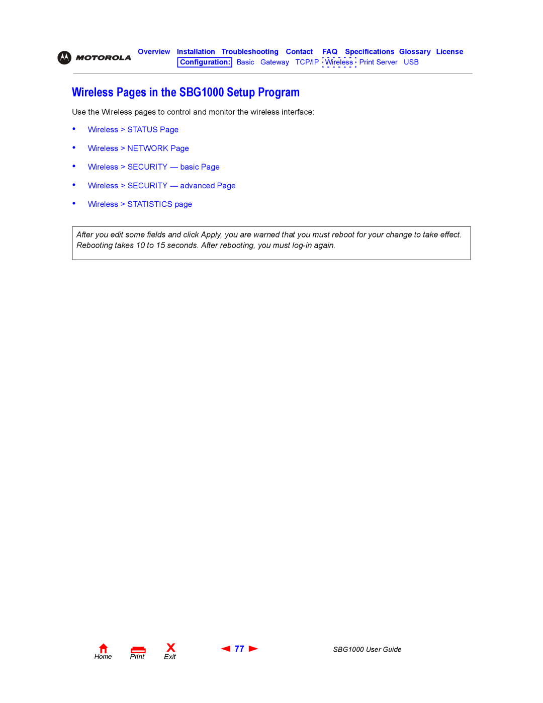 ADS Technologies manual Wireless Pages in the SBG1000 Setup Program 