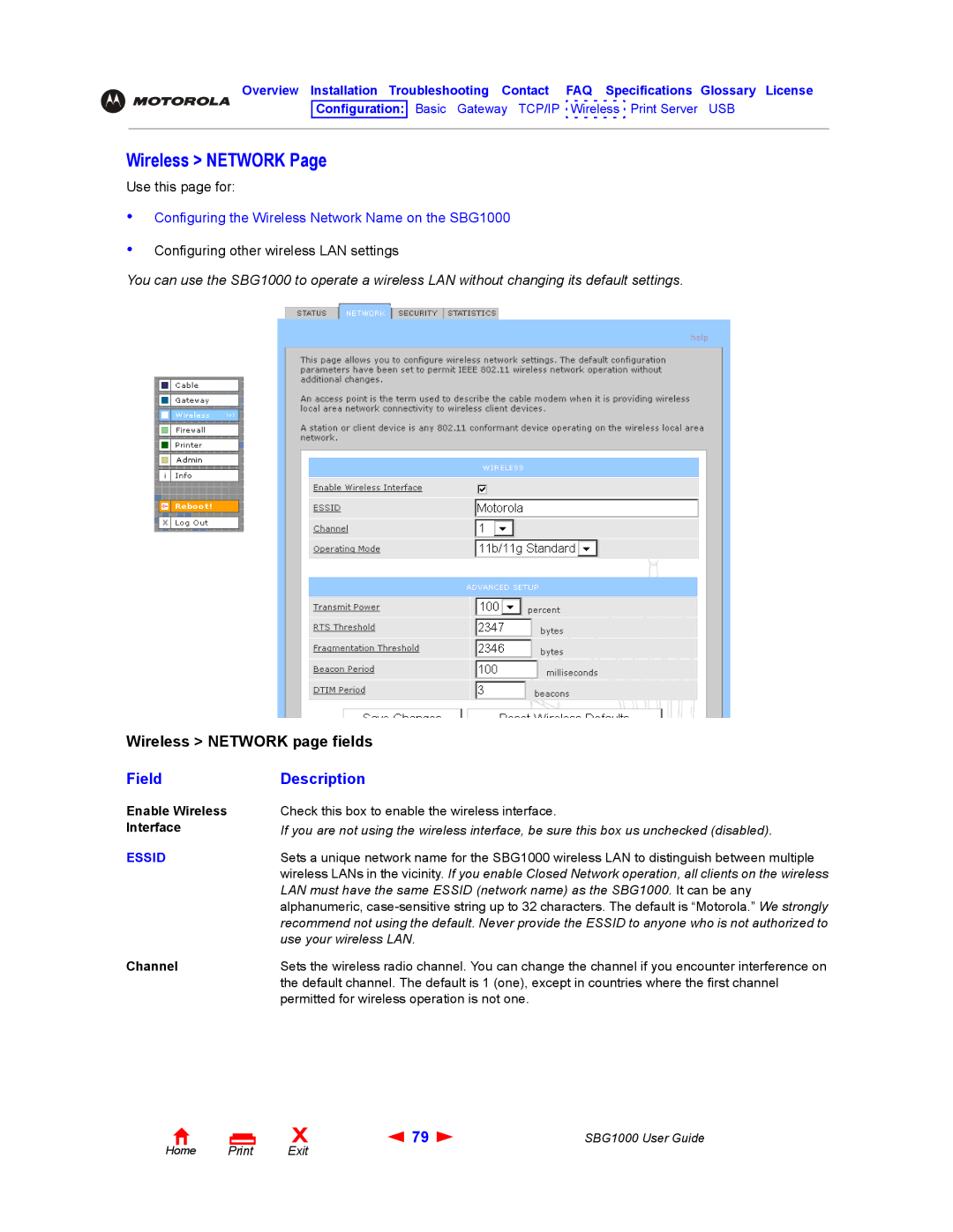 ADS Technologies SBG1000 manual Wireless Network, Enable Wireless Interface 