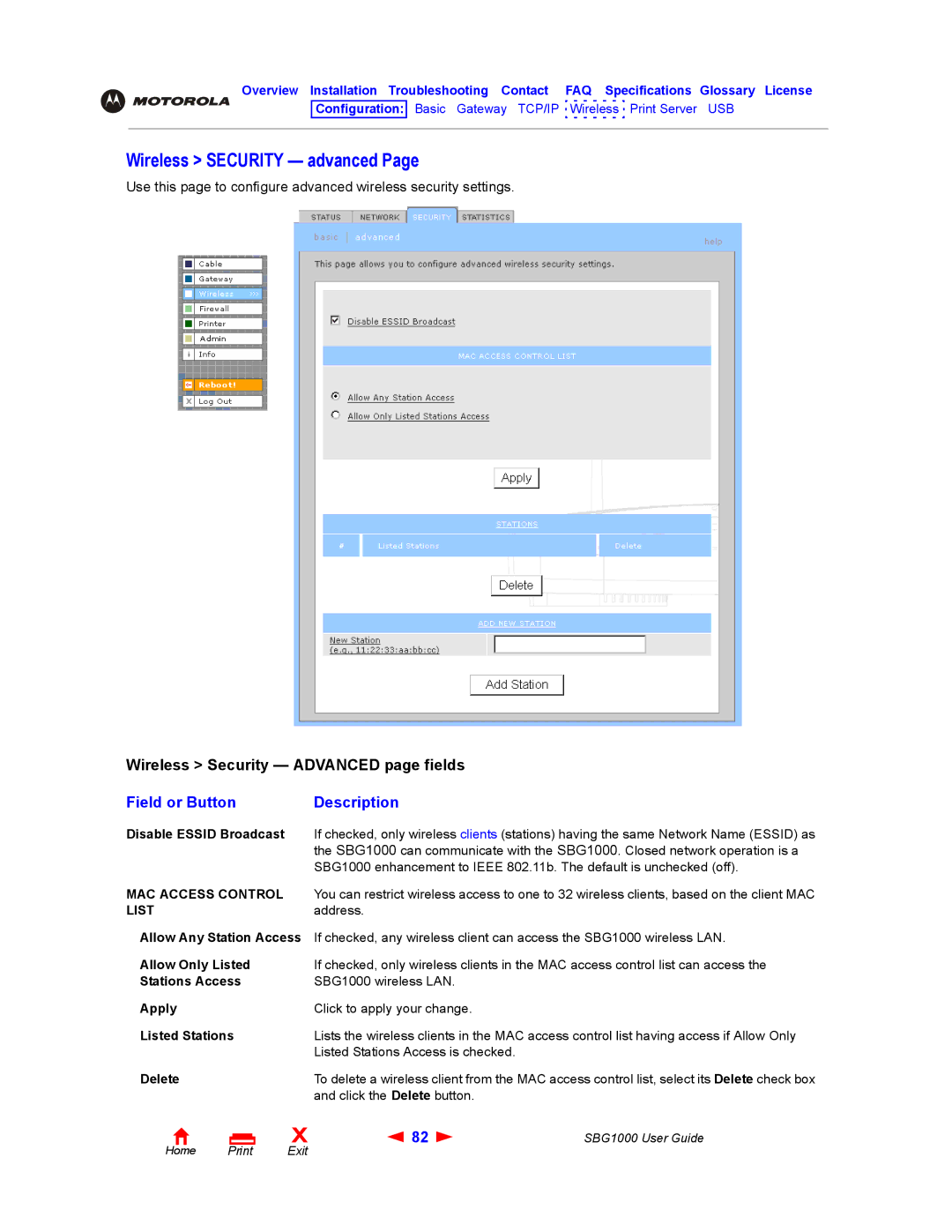 ADS Technologies SBG1000 manual Wireless Security advanced, MAC Access Control, List 