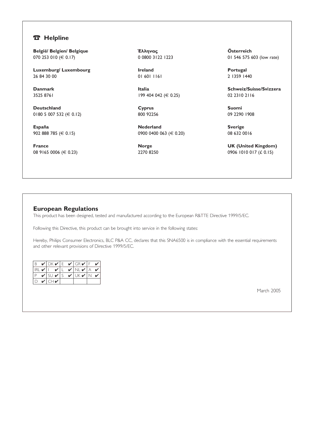 ADS Technologies SNA6500 user manual Helpline, European Regulations 