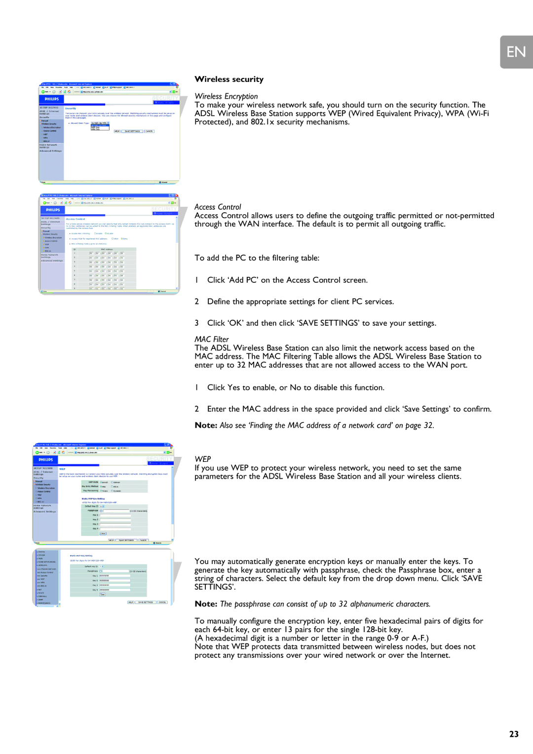 ADS Technologies SNA6500 user manual Wireless security, Wireless Encryption 