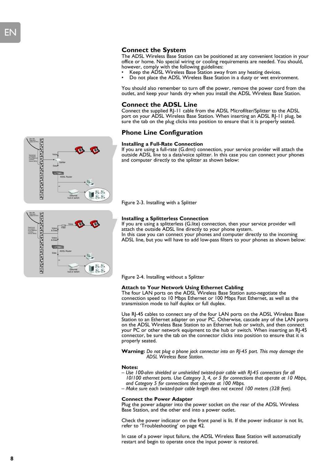 ADS Technologies SNA6500 user manual Connect the System, Connect the Adsl Line, Phone Line Configuration 