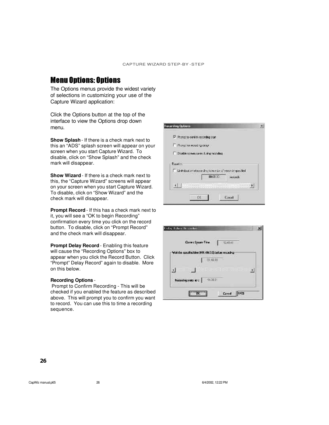 ADS Technologies USB Instant DVD manual Menu Options Options, Recording Options 