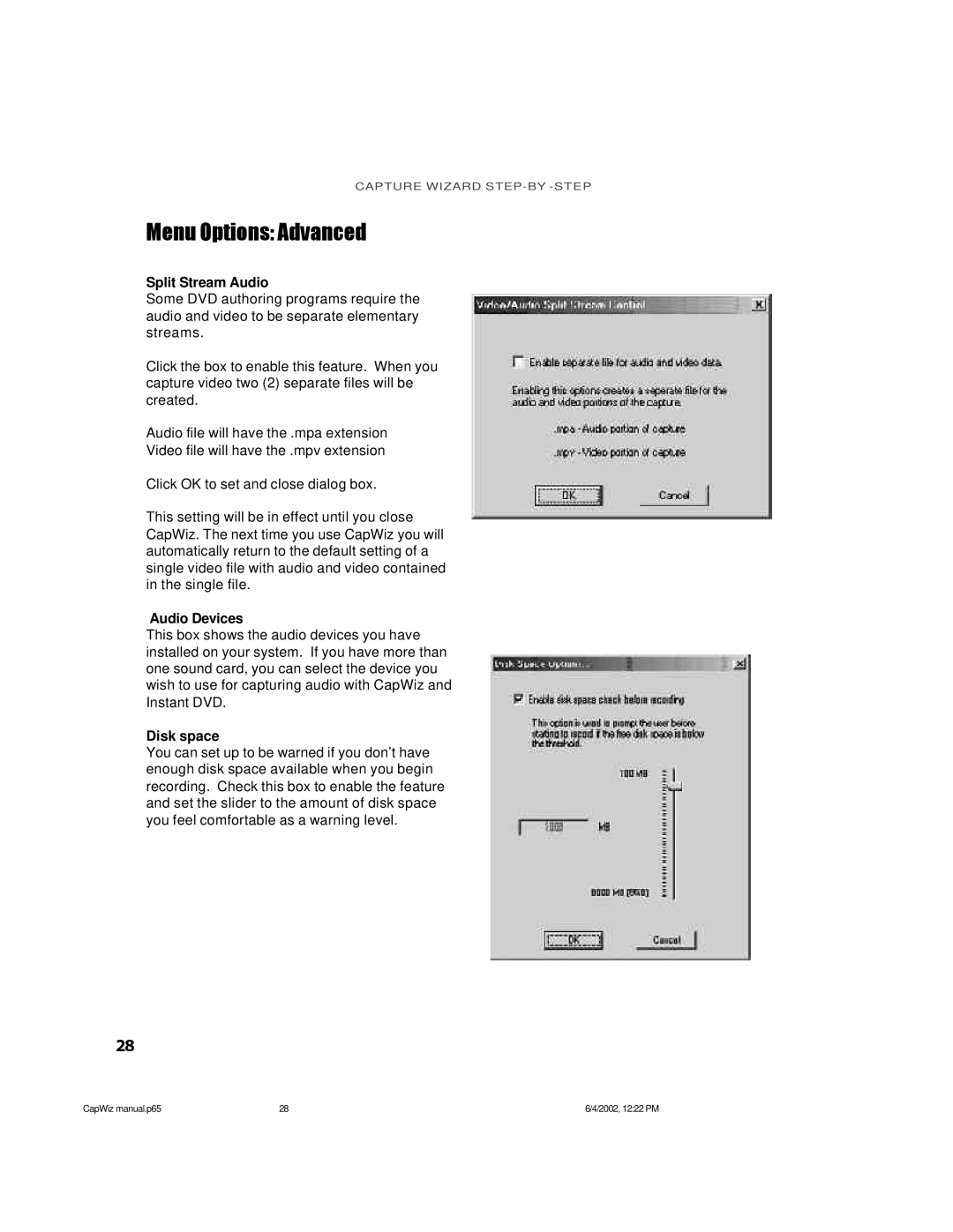 ADS Technologies USB Instant DVD manual Split Stream Audio, Audio Devices, Disk space 