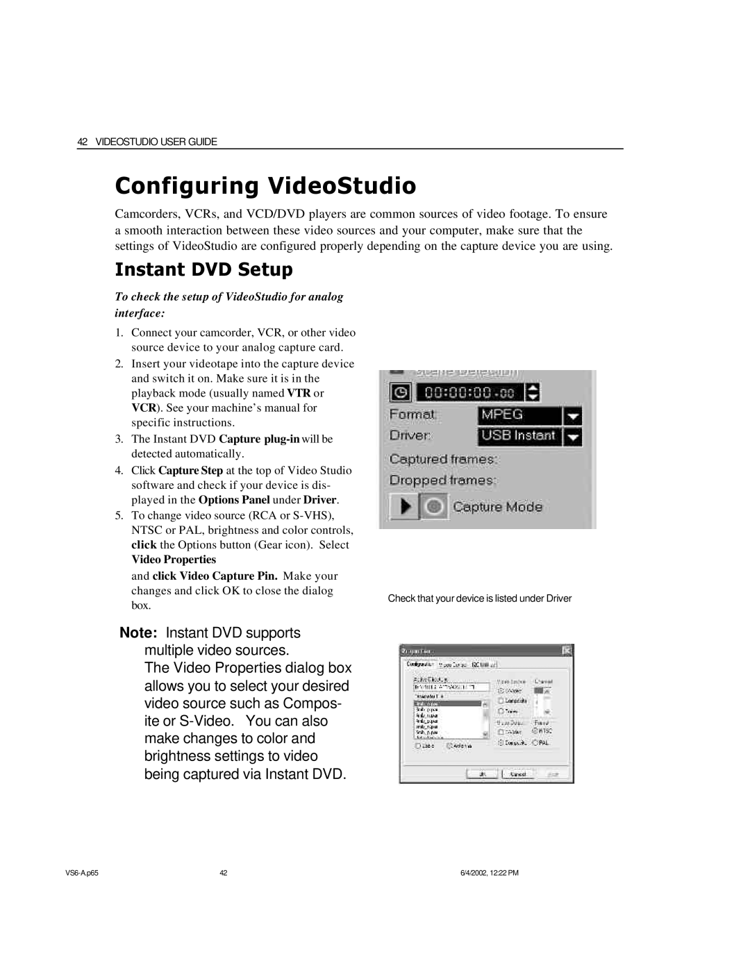 ADS Technologies USB Instant DVD manual Configuring VideoStudio, Instant DVD Setup 