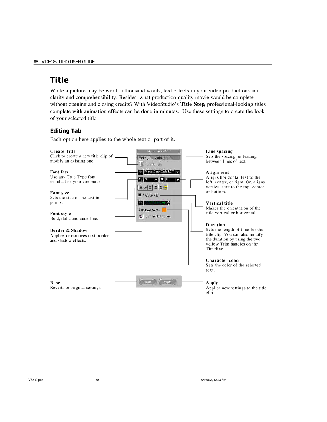 ADS Technologies USB Instant DVD manual Title, Editing Tab 