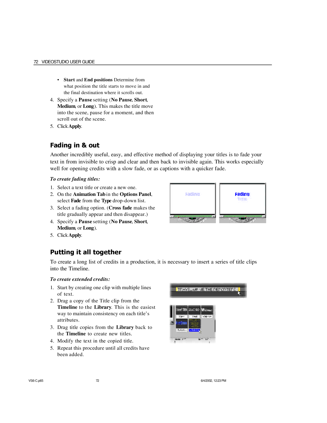 ADS Technologies USB Instant DVD manual Fading in & out, Putting it all together, To create fading titles 