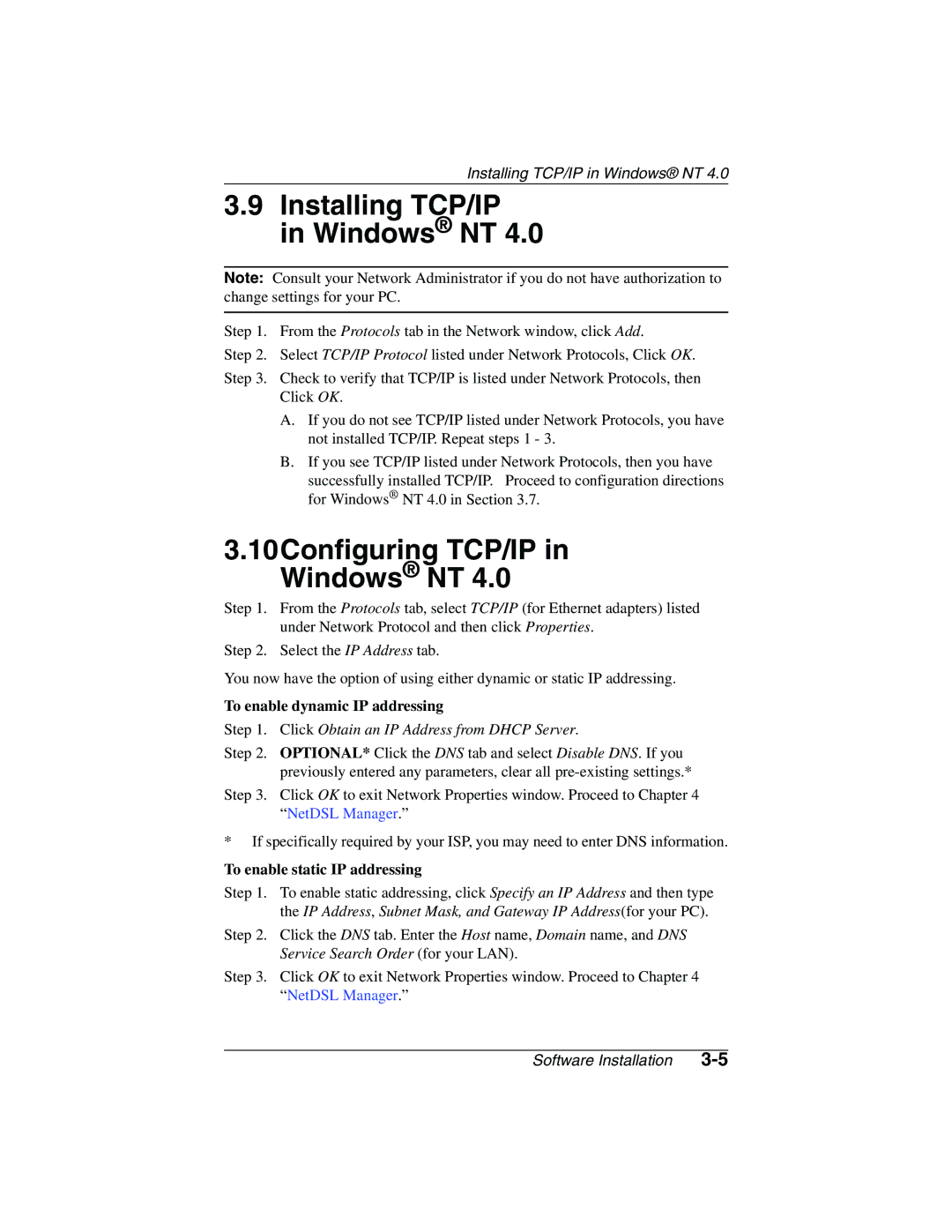 ADS Technologies version 5.2b1 manual Installing TCP/IP Windows NT, 10Configuring TCP/IP Windows NT 