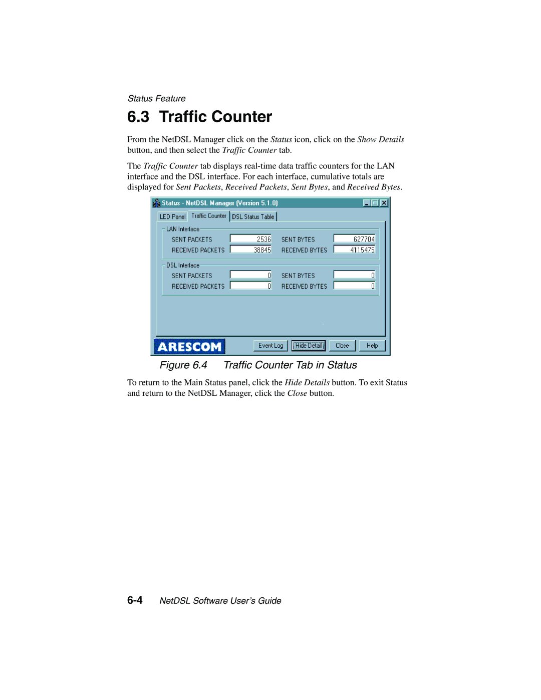 ADS Technologies version 5.2b1 manual Traffic Counter Tab in Status 