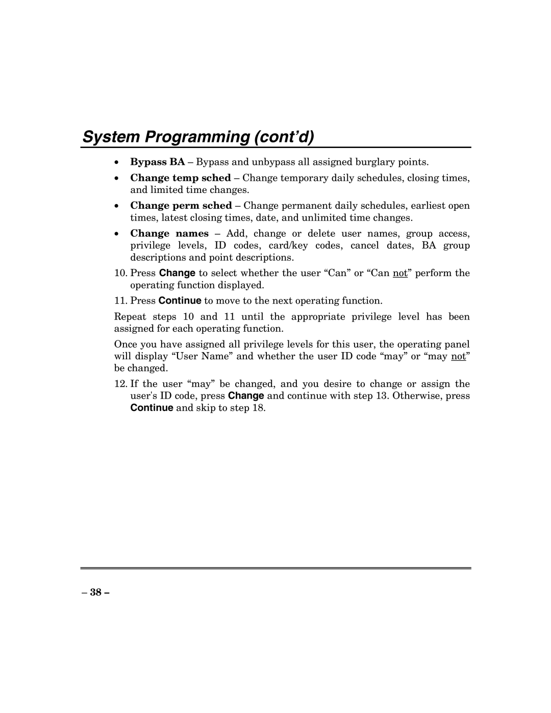 ADT Security Services 200 Plus manual System Programming cont’d 