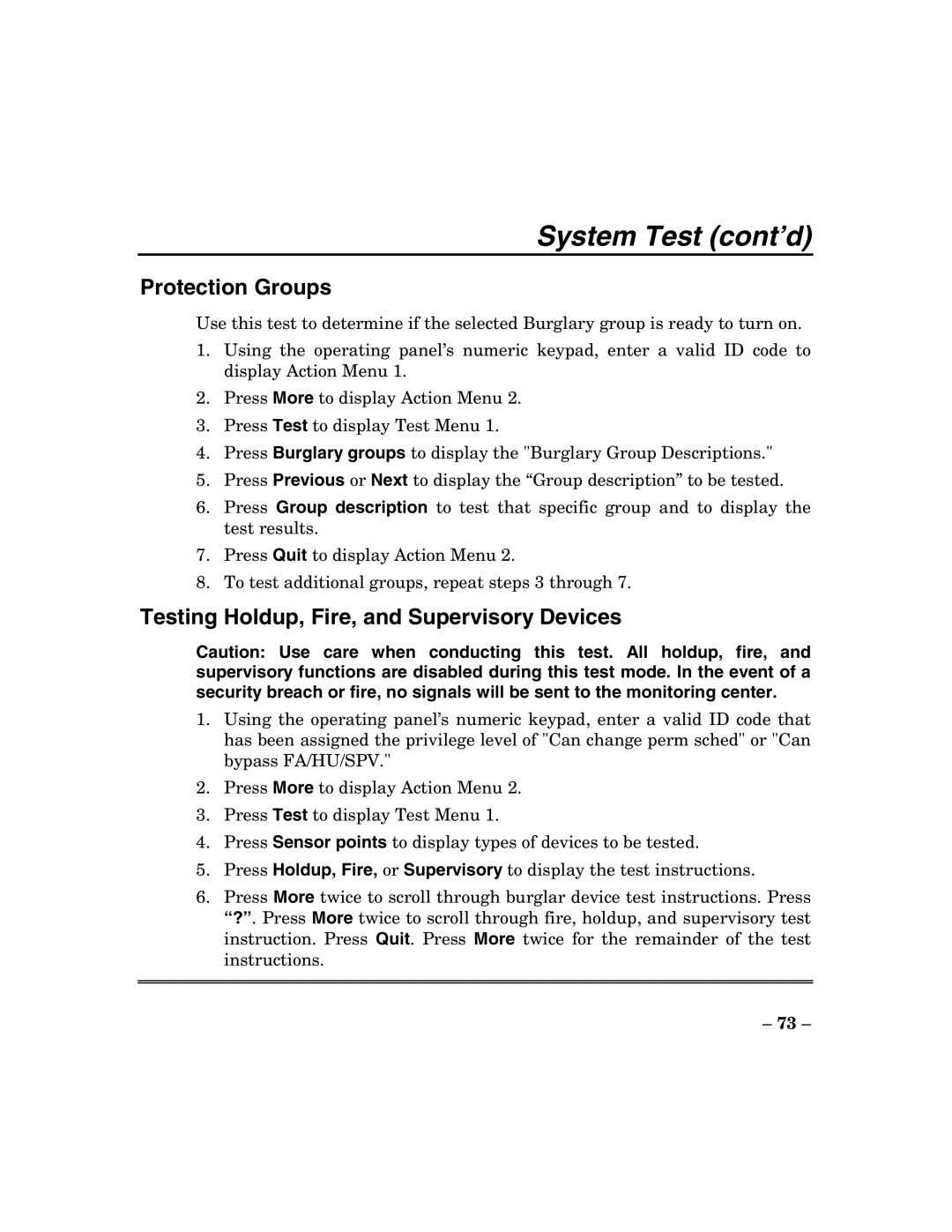 ADT Security Services 200 Plus manual Protection Groups, Testing Holdup, Fire, and Supervisory Devices 