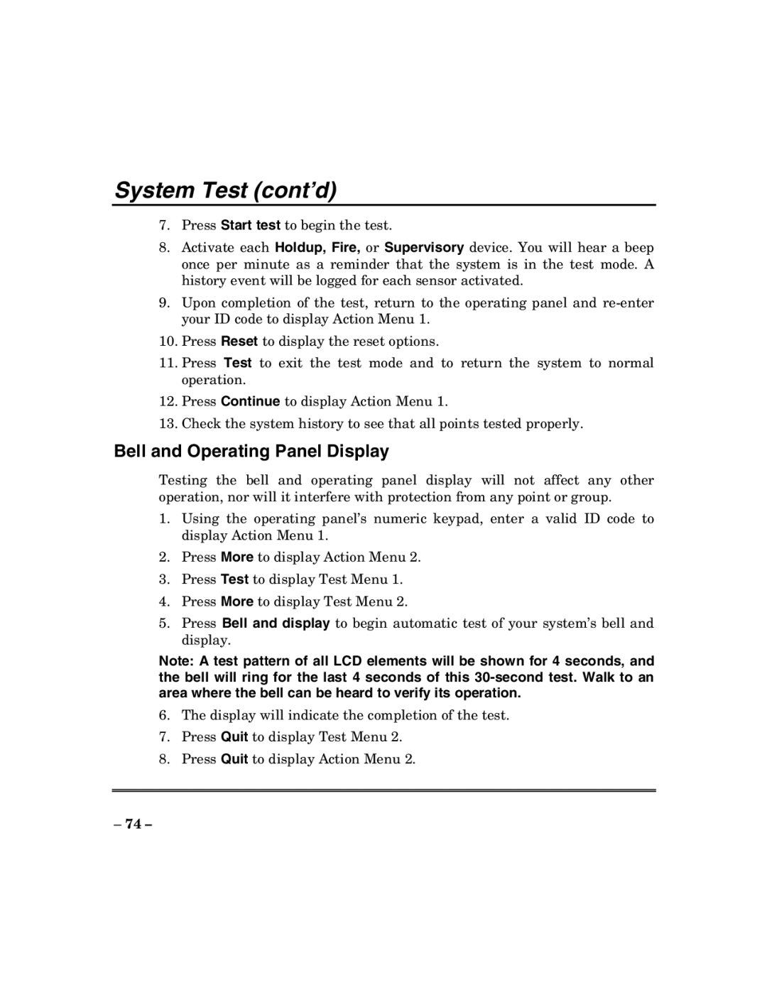 ADT Security Services 200 Plus manual Bell and Operating Panel Display 