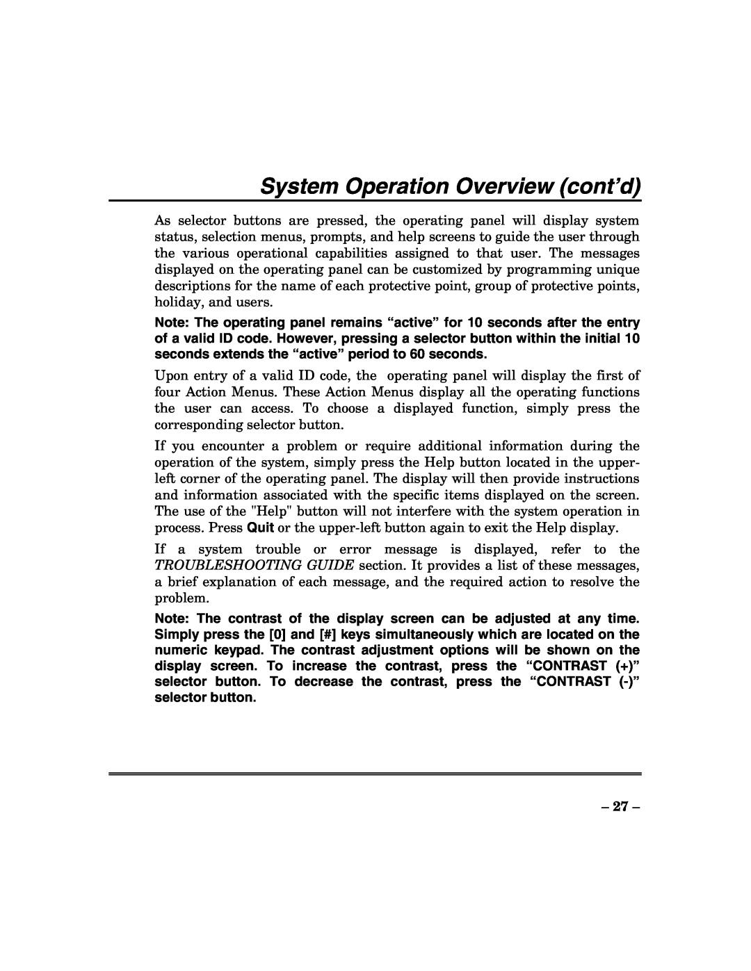 ADT Security Services 200 Plus manual System Operation Overview cont’d 