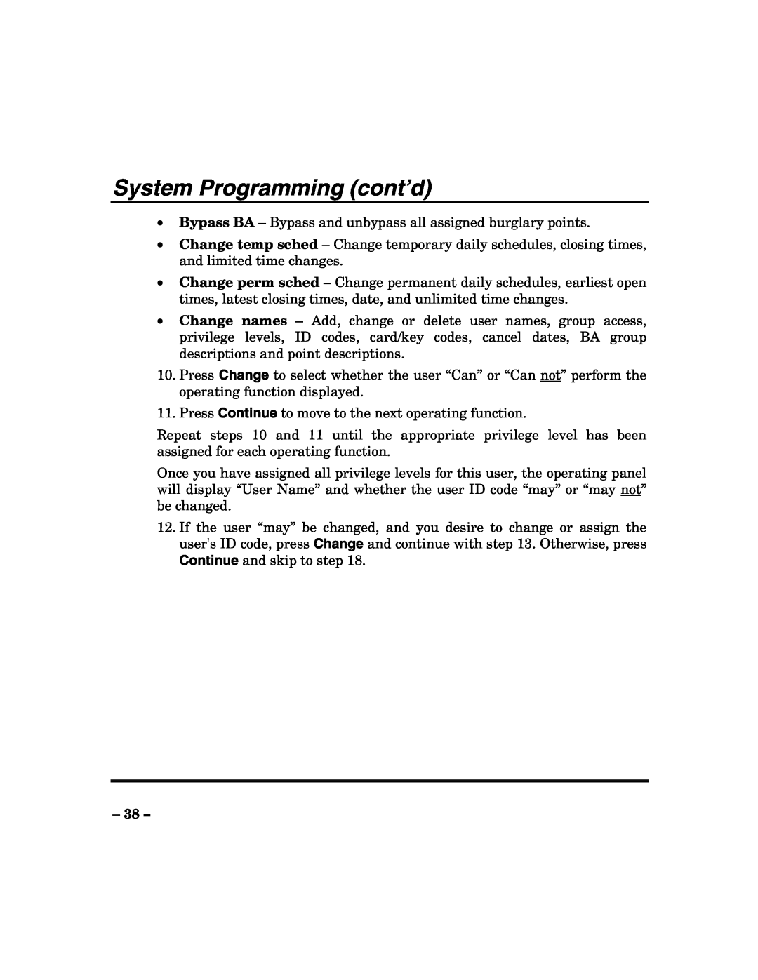 ADT Security Services 200 Plus manual System Programming cont’d 