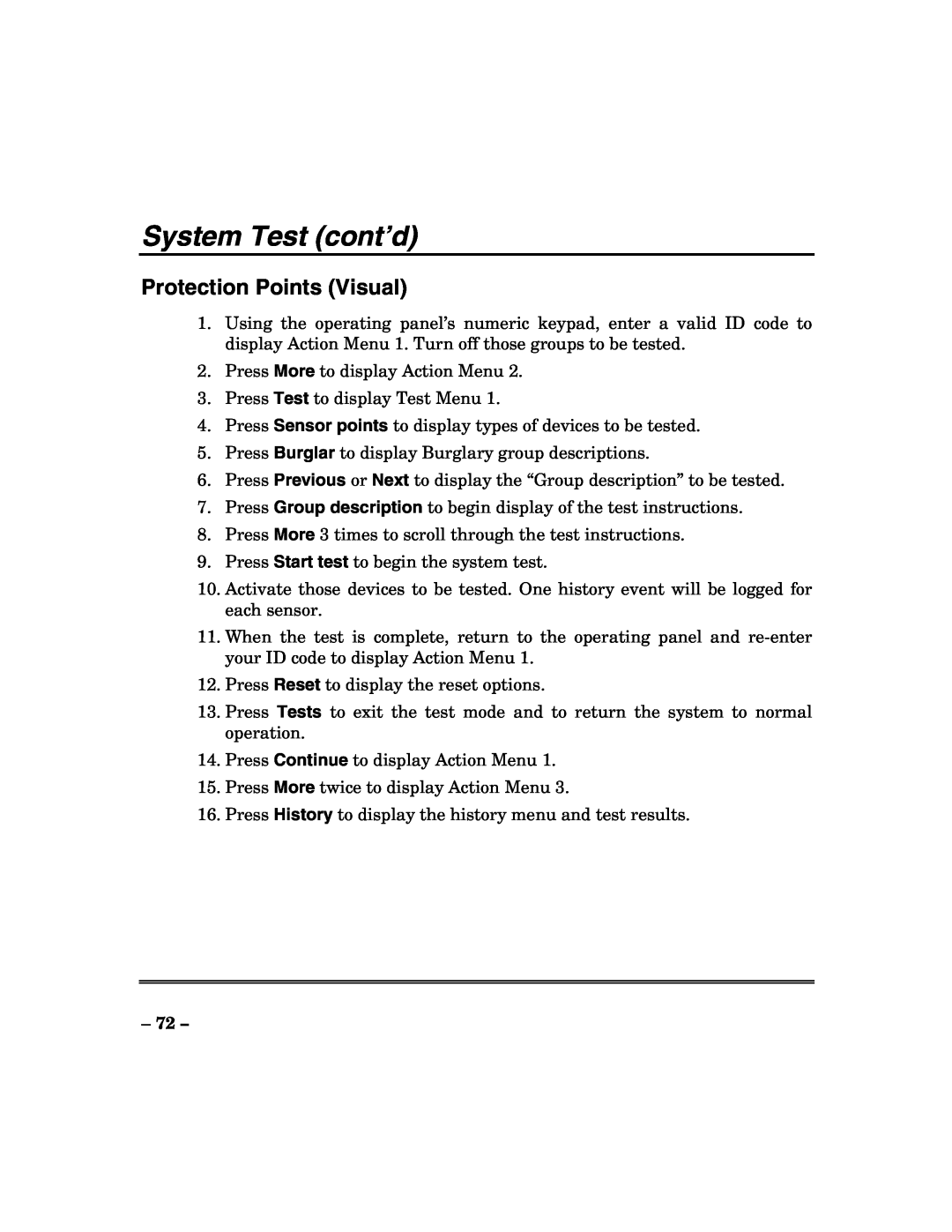 ADT Security Services 200 Plus manual System Test cont’d, Protection Points Visual 
