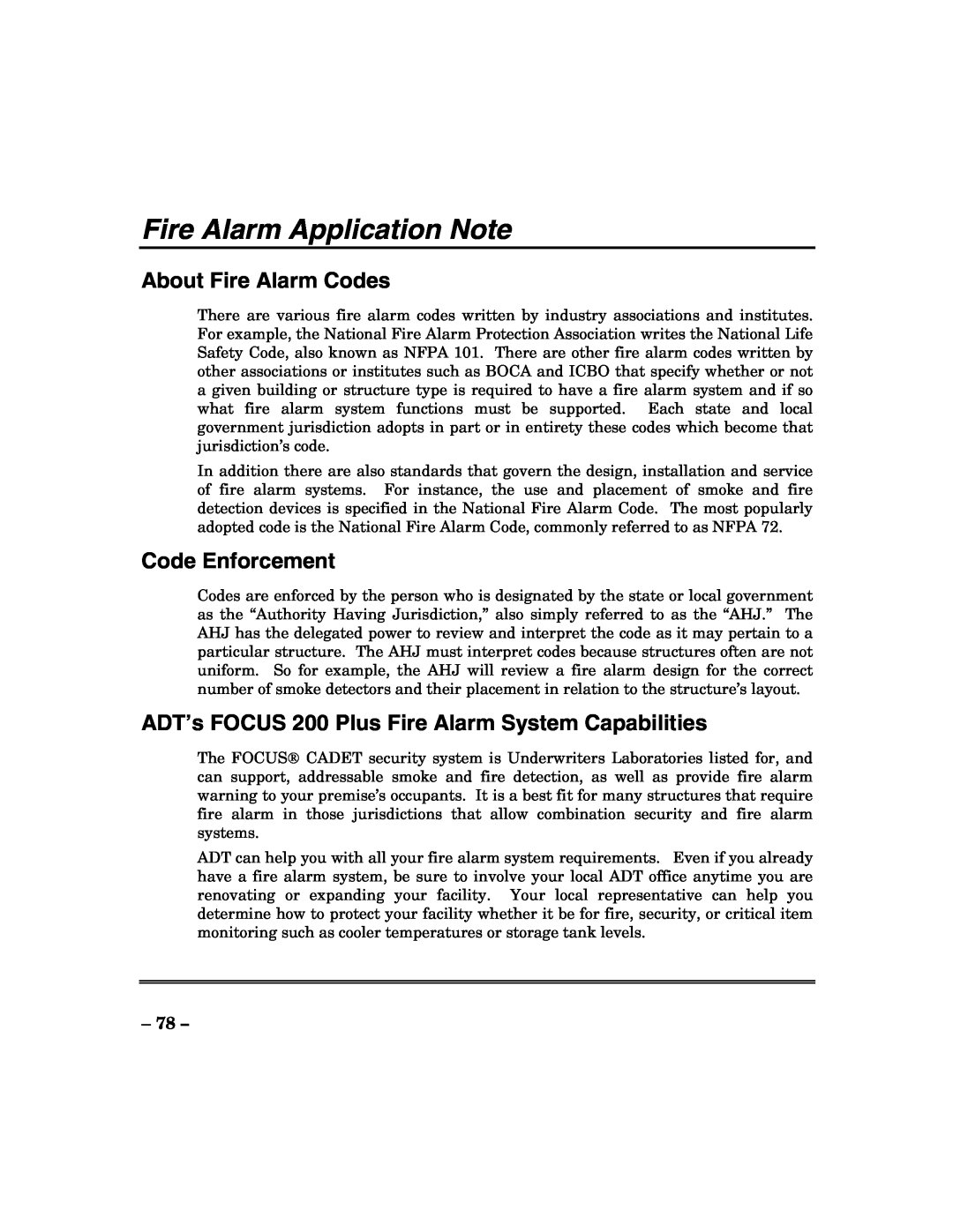 ADT Security Services 200 Plus manual Fire Alarm Application Note, About Fire Alarm Codes, Code Enforcement 