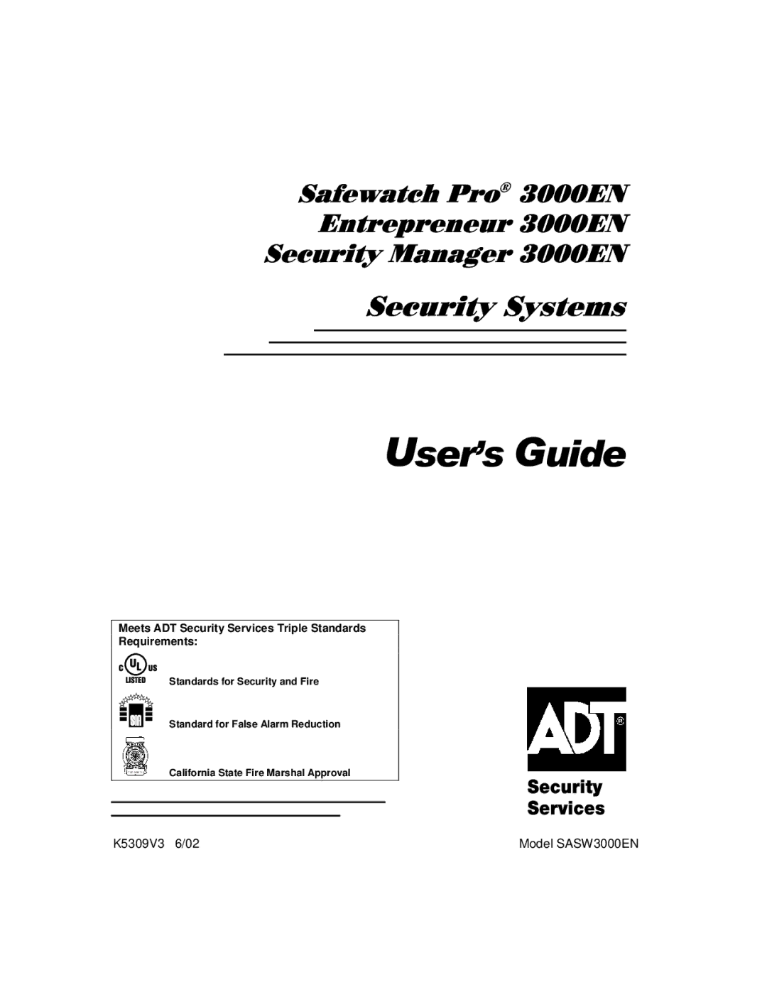 ADT Security Services 3000EN manual 8VHUV*XLGH 