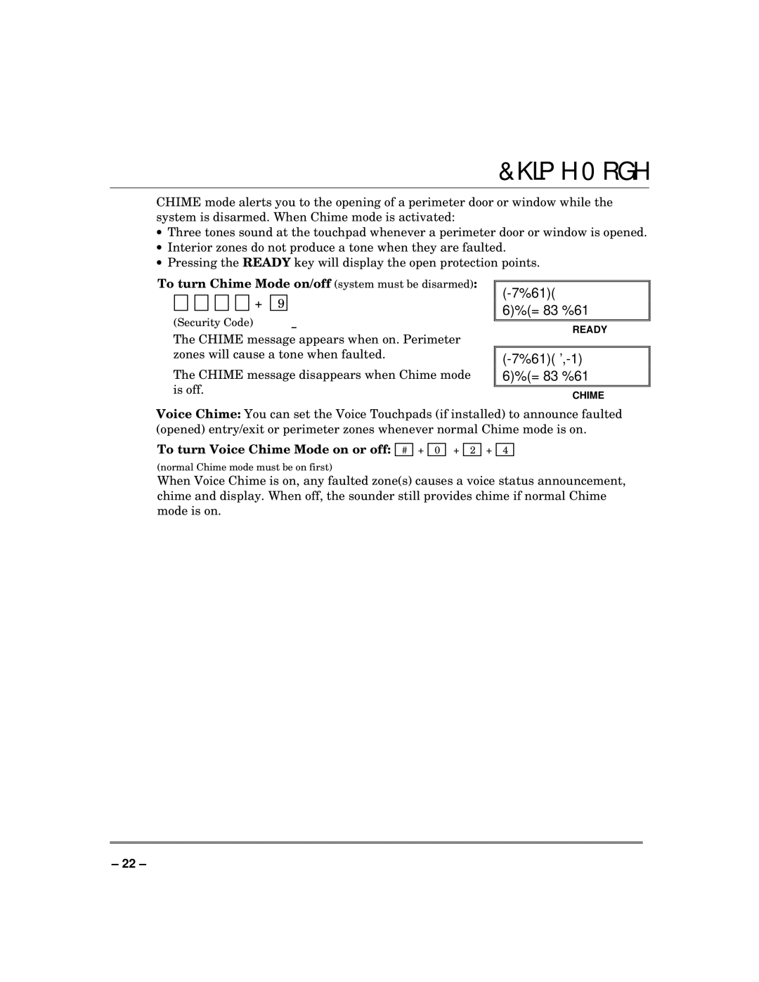 ADT Security Services 3000EN manual =-7%6183%61, To turn Voice Chime Mode on or off 