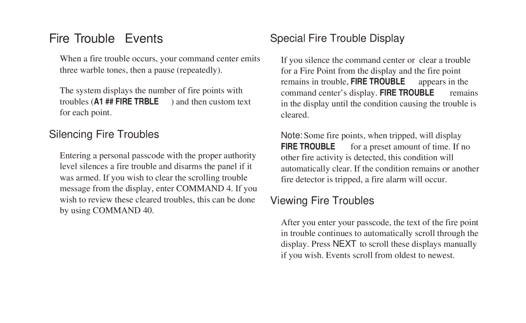 ADT Security Services 8112 manual Fire Trouble Events, Special Fire Trouble Display, Silencing Fire Troubles 