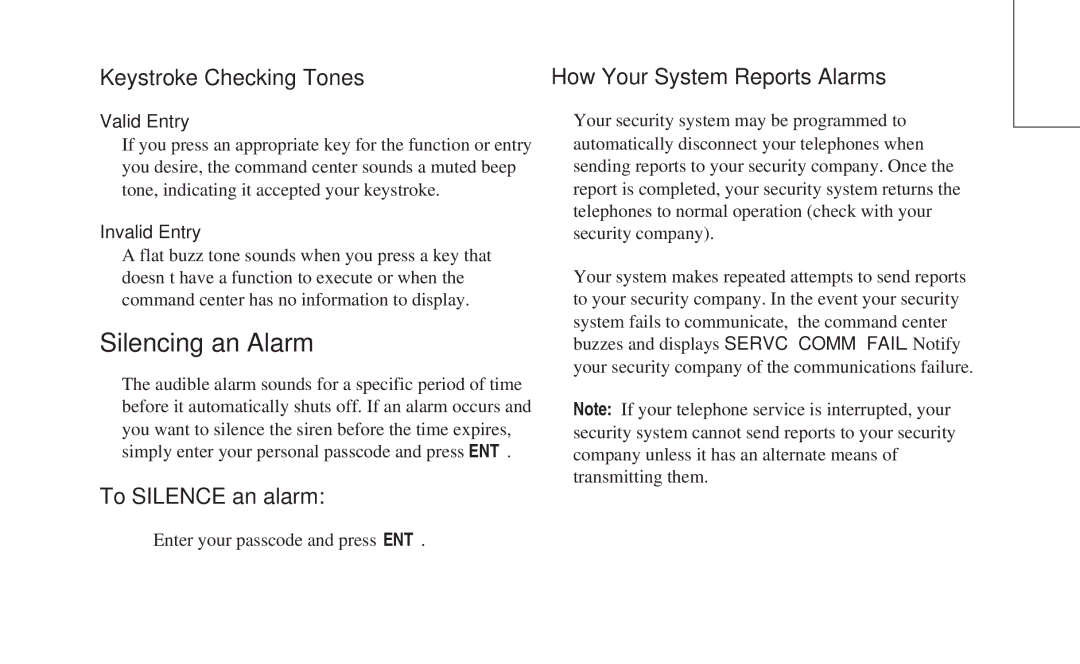 ADT Security Services 8112 manual Silencing an Alarm, Keystroke Checking Tones How Your System Reports Alarms 