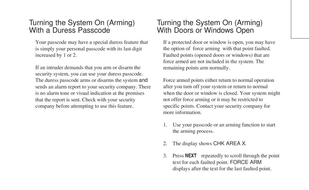 ADT Security Services 8112 manual With a Duress Passcode With Doors or Windows Open 