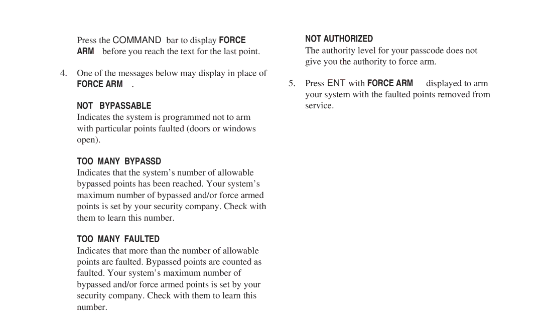 ADT Security Services 8112 manual Force ARM Not Bypassable 