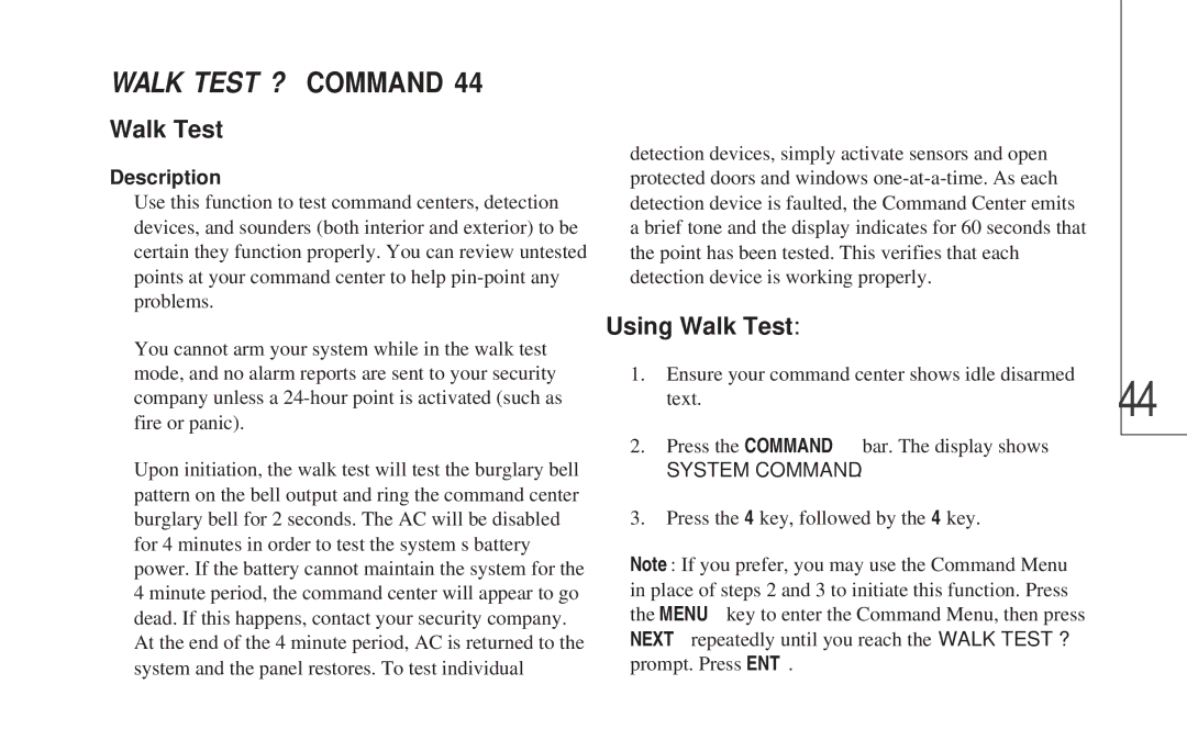 ADT Security Services 8112 manual Walk Test ? Command, Using Walk Test 