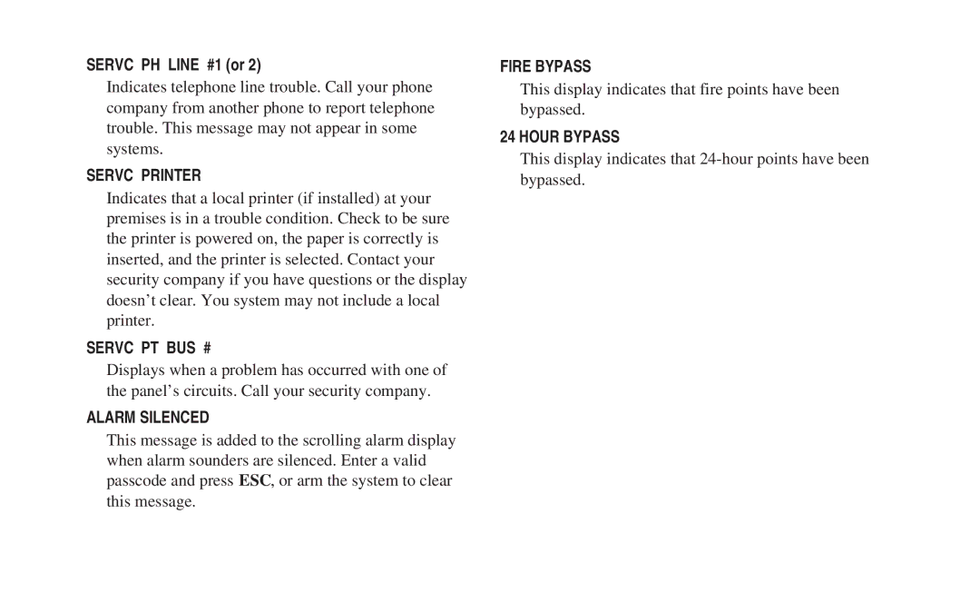 ADT Security Services 8112 manual Fire Bypass 