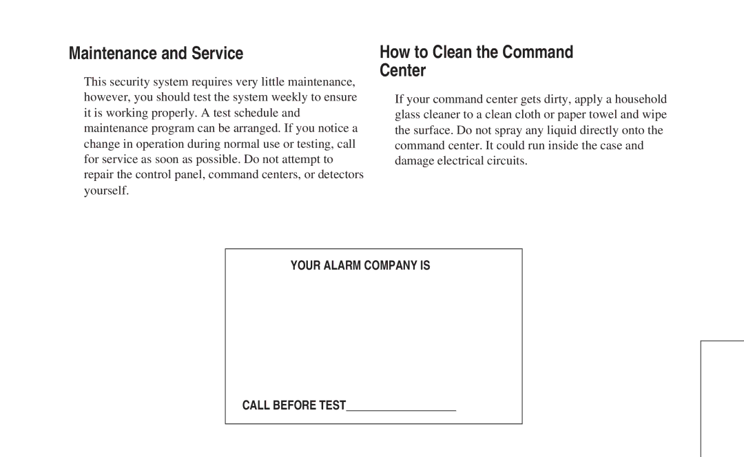 ADT Security Services 8112 manual Maintenance and Service, How to Clean the Command Center 