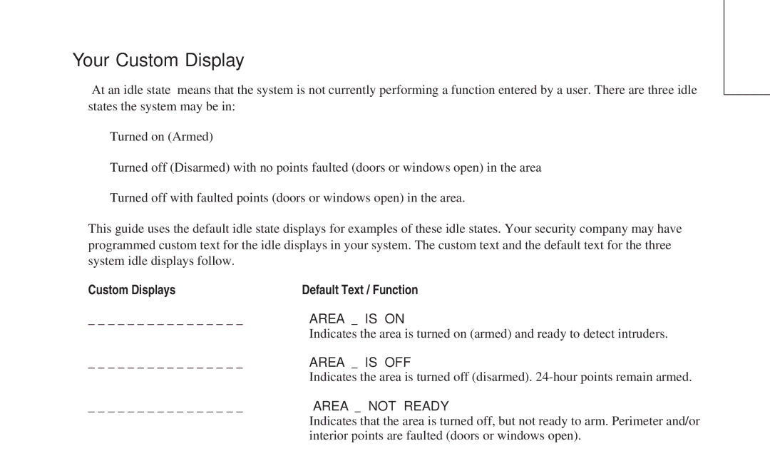 ADT Security Services 8112 manual Your Custom Display, Area not Ready 