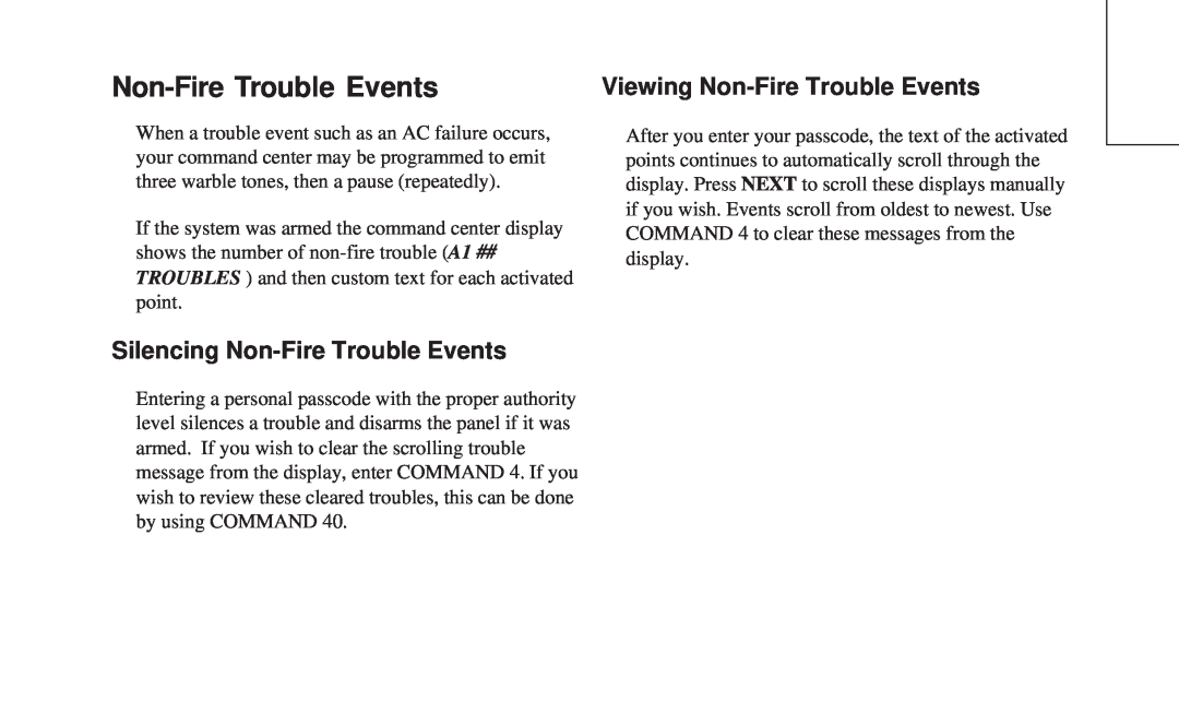 ADT Security Services 8112 manual Viewing Non-FireTrouble Events, Silencing Non-FireTrouble Events 