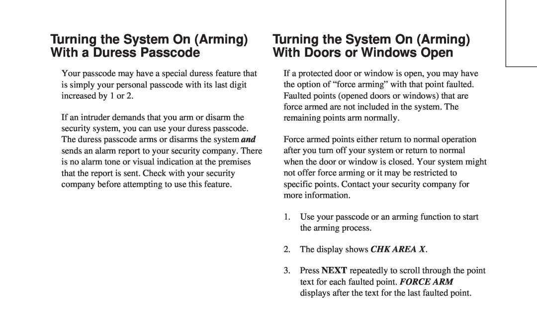 ADT Security Services 8112 manual With a Duress Passcode, With Doors or Windows Open, Turning the System On Arming 